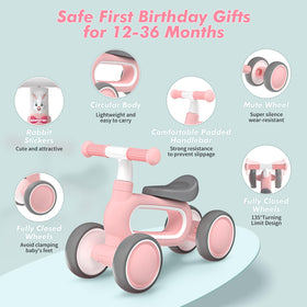 DRAMATION baby balance bike pink, compact circular body for easy storage