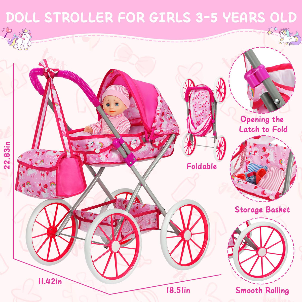 DRAMATION Foldable stroller with canopy for easy storage.