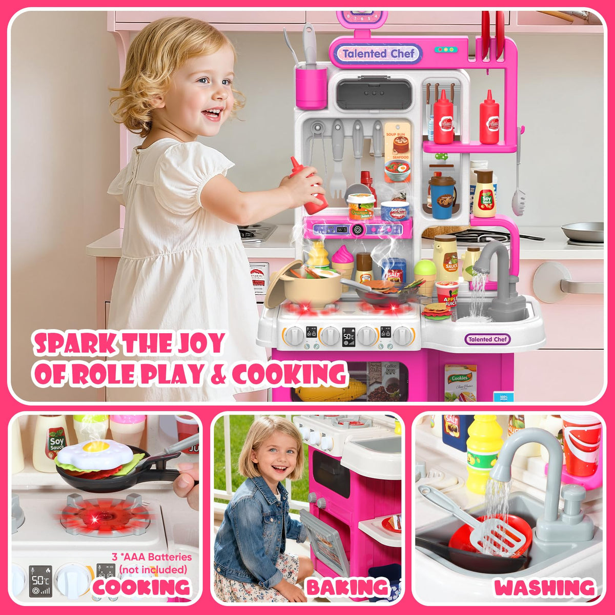 DRAMATION kitchen oven with interactive play food and accessories.