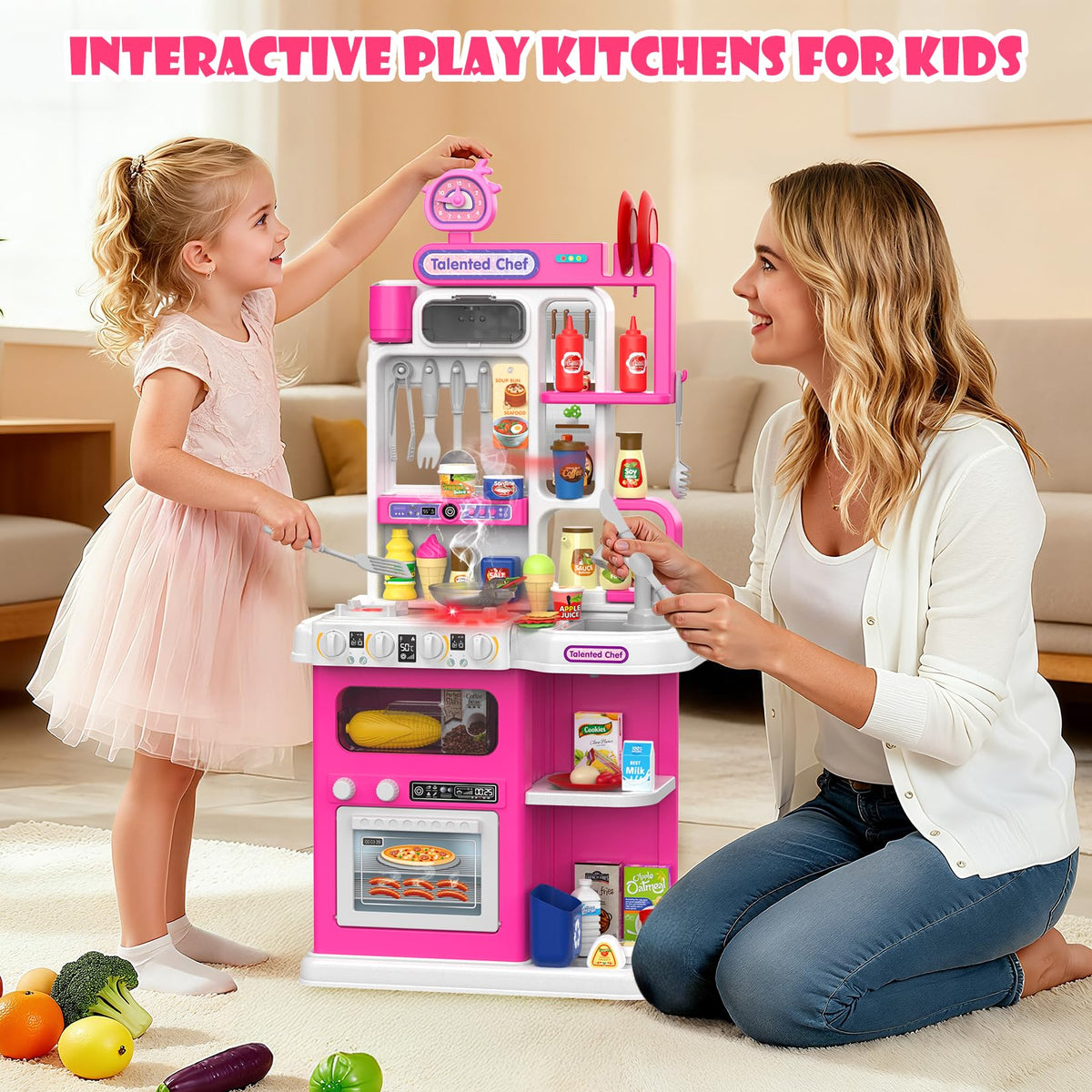DRAMATION play kitchen sink with running water for realistic cleanup.