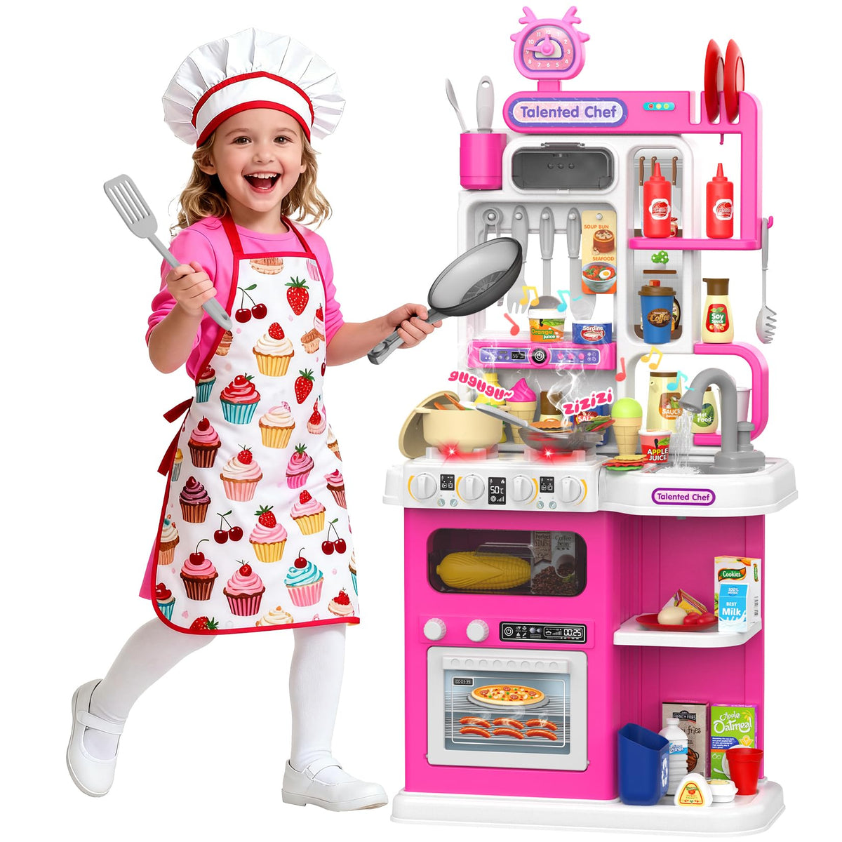 DRAMATION kids kitchen playset stove with lights and steam for immersive pretend cooking.