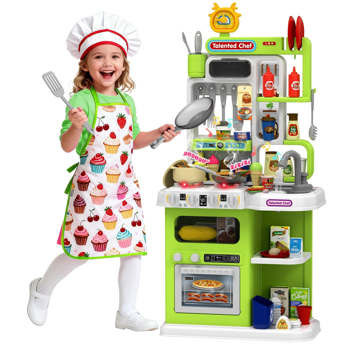 DRAMATION Kids Kitchen Playset stove with steam and lights for immersive pretend cooking