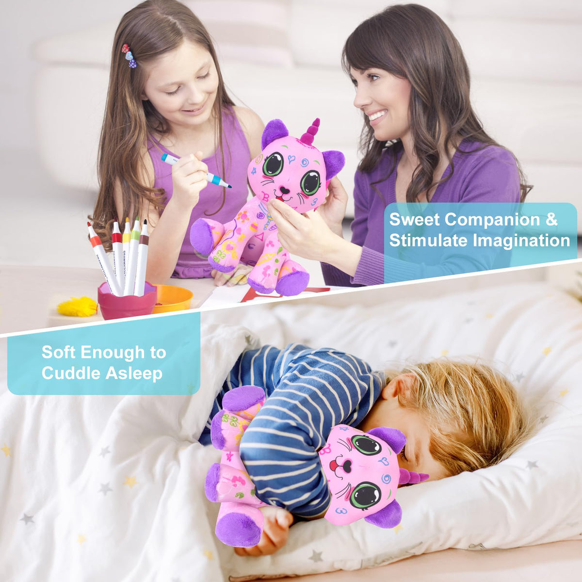 DRAWMYTOY coloring kit with kitten details and color markers