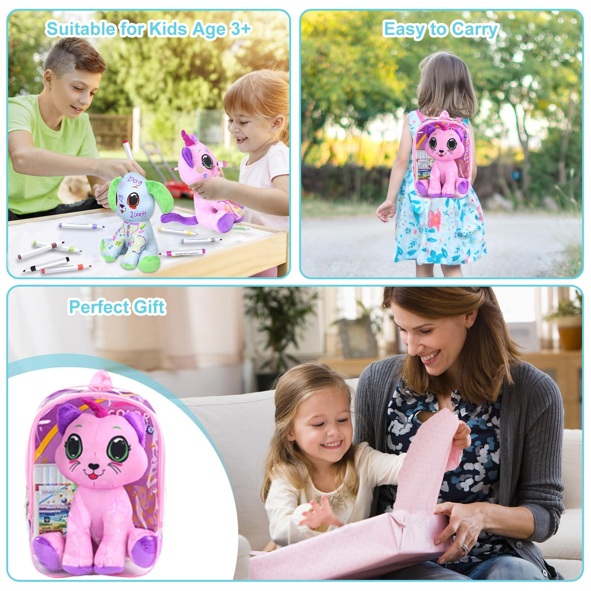 DRAWMYTOY eleven-inch stuffed kitten ready for imaginative play.