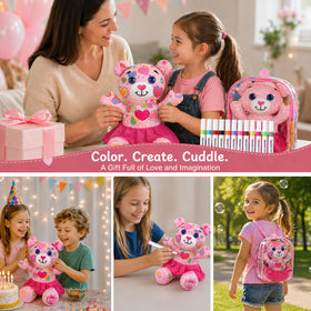 DrawMyToy pink bear with adoption certificate for pretend pet care