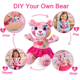 DrawMyToy pink bear after coloring, showing washable markers
