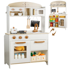 DREAM BUILDING Dual-Sided Play Kitchen coffee machine in action for imaginative cafe play
