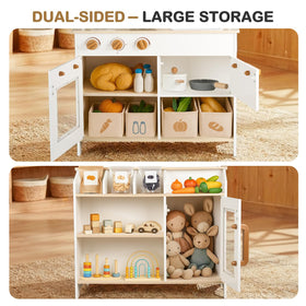 DREAM BUILDING Dual-Sided Play Kitchen market shelves for stocking toy groceries