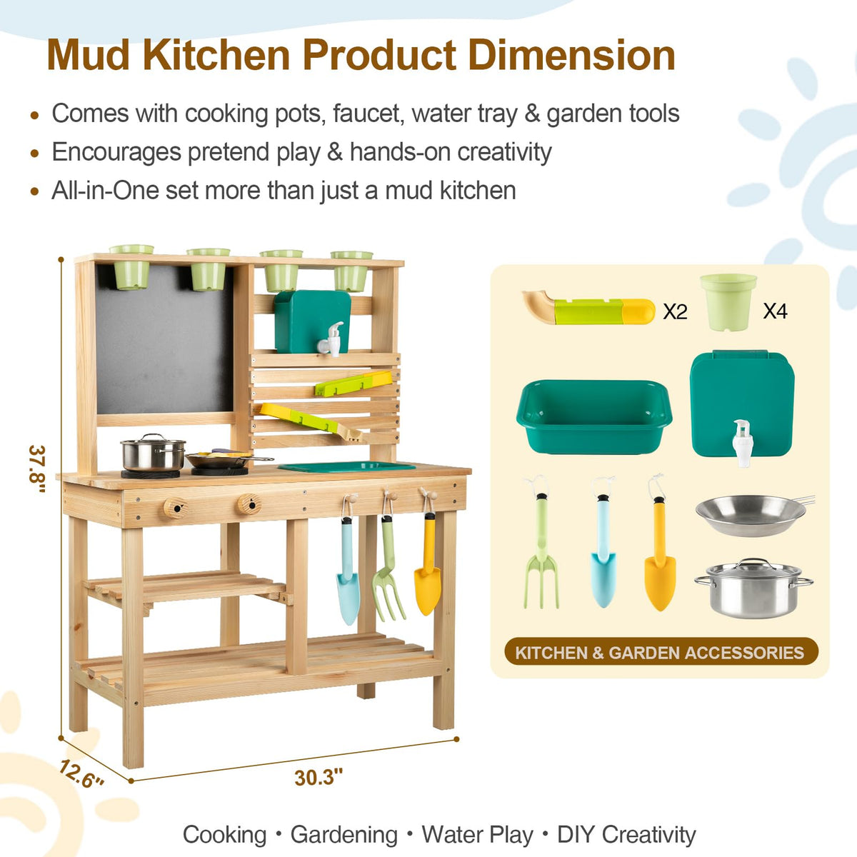 DREAM BUILDING Mud Kitchen chalkboard provides space for doodles during outdoor pretend meals