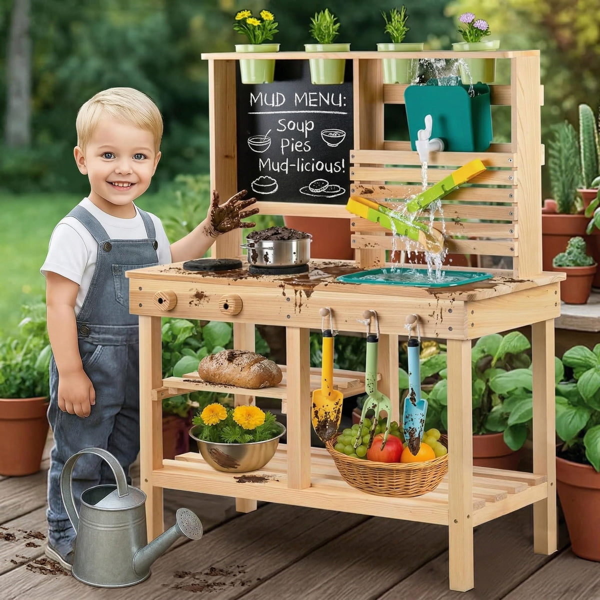 DREAM BUILDING Mud Kitchen outdoor water slide enhances imaginative water play