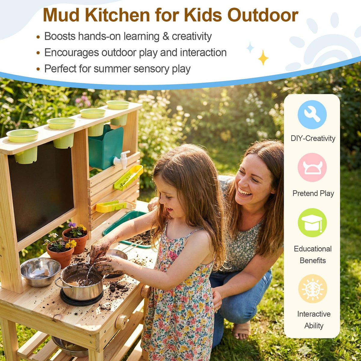 DREAM BUILDING Mud Kitchen weather-resistant wood for year-round backyard adventures