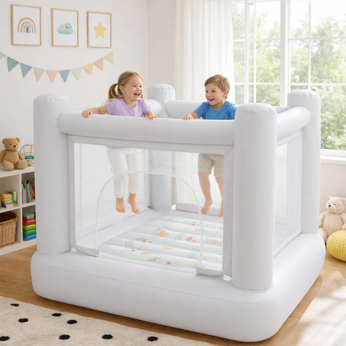 Dream Castle Mini Bounce House inflation pump in action for quick setup