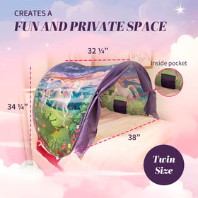 Dream Tents unicorn canopy twin bed durable-polyester stands up to nightly use.