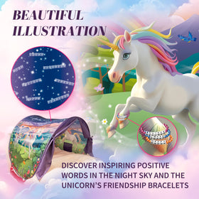 Dream Tents unicorn canopy twin bed glow-stars highlights soothing nighttime ambiance.