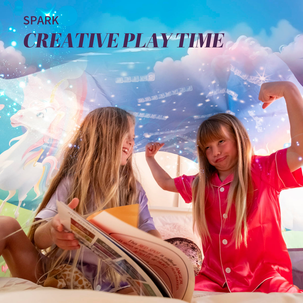 Dream Tents unicorn canopy twin bed interior-pocket keeps essentials handy.