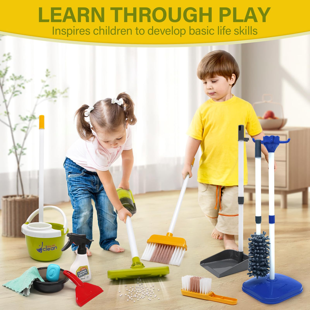 Dreamon storage stand keeps cleaning tools organized after play