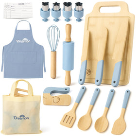 Dreamon 29-pcs wooden kids cooking set for safe, imaginative kitchen play.