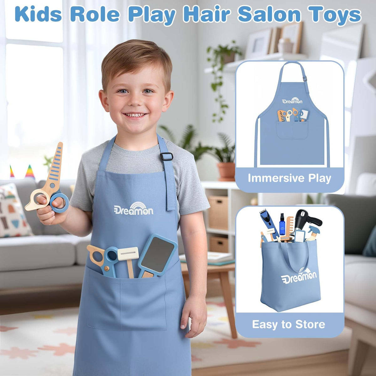 Dreamon wooden scissors provide durable, safe tools for pretend cuts