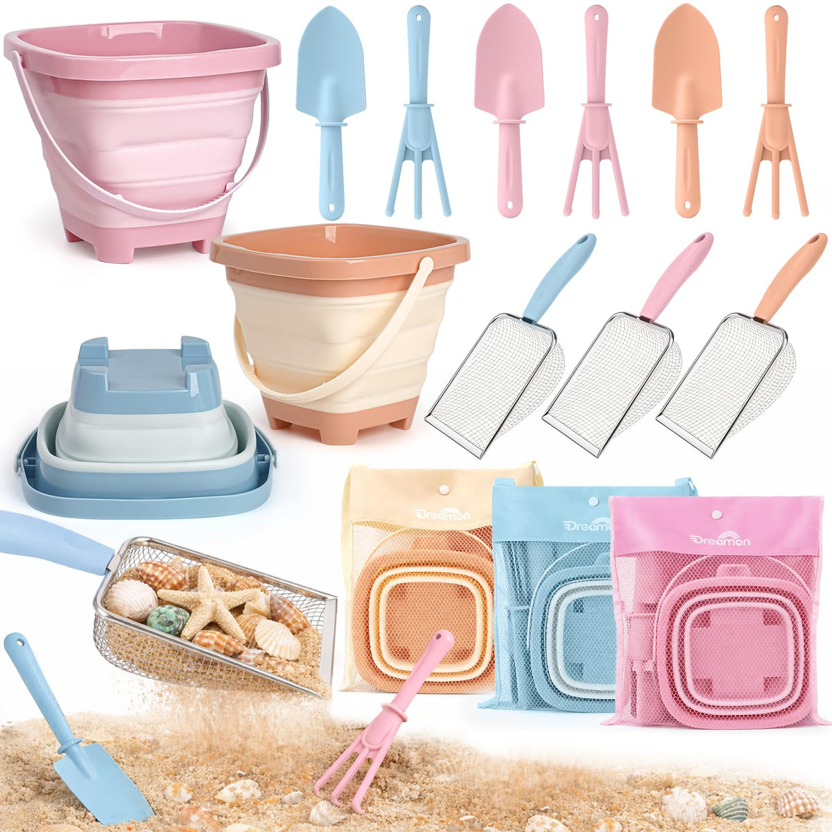 Dreamon foldable beach buckets ready for quick drying and easy carry