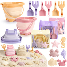 Dreamon foldable buckets for easy beach storage and transport.