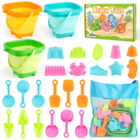 Dreamon Beach Toys foldable buckets provide quick setup and compact travel storage.