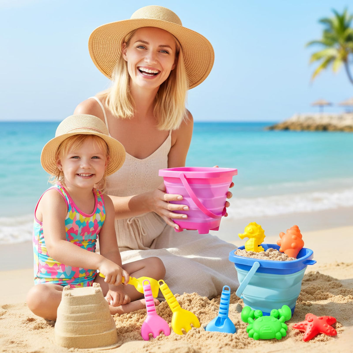 Dreamon Beach Toys kids playing with portable beach kit outdoors