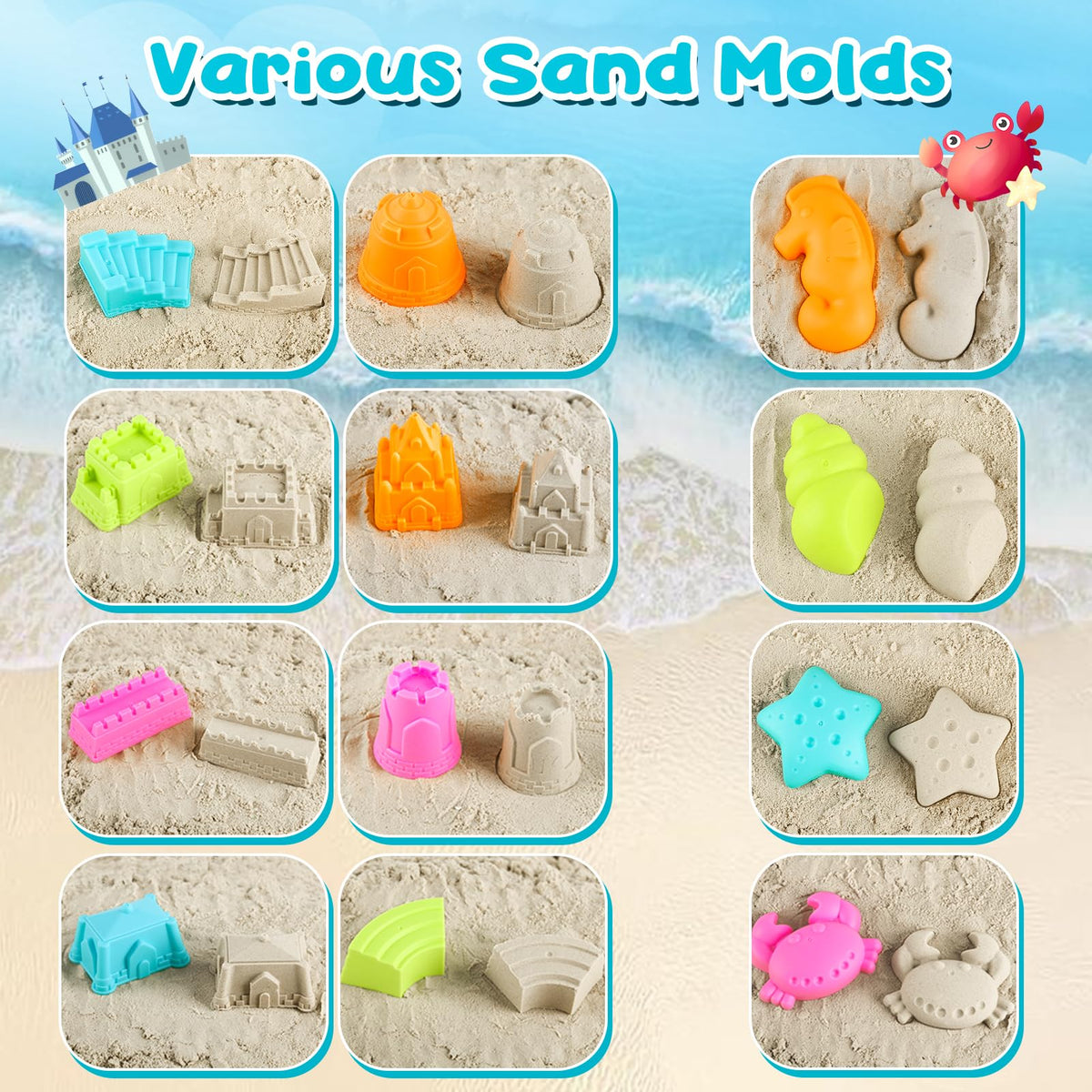 Dreamon Beach Toys mesh bag keeps shells and tools organized.