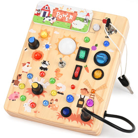 Dreamon Busy Board farm-theme-switches for hands-on cause-and-effect play.