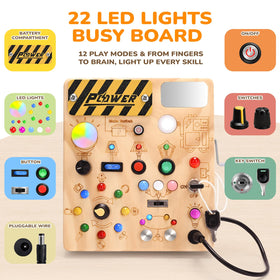 Dreamon Busy Board LED-lights demonstrates cause-and-effect as kids activate patterns.