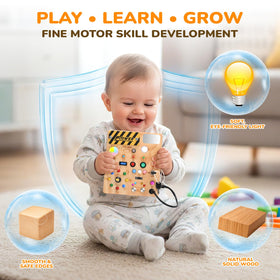 Dreamon Busy Board natural-wood ensures safe, durable play with smooth edges.