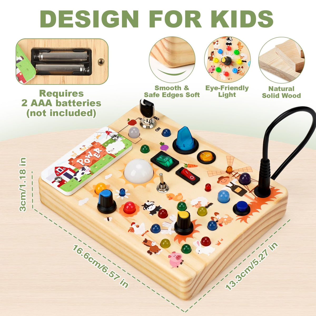 Dreamon Busy Board rounded-edges-nontoxic finish for safe use.