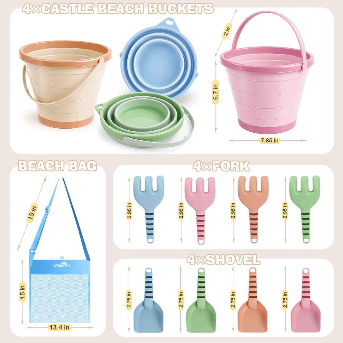 Dreamon collapsible buckets shown flat for compact storage after use