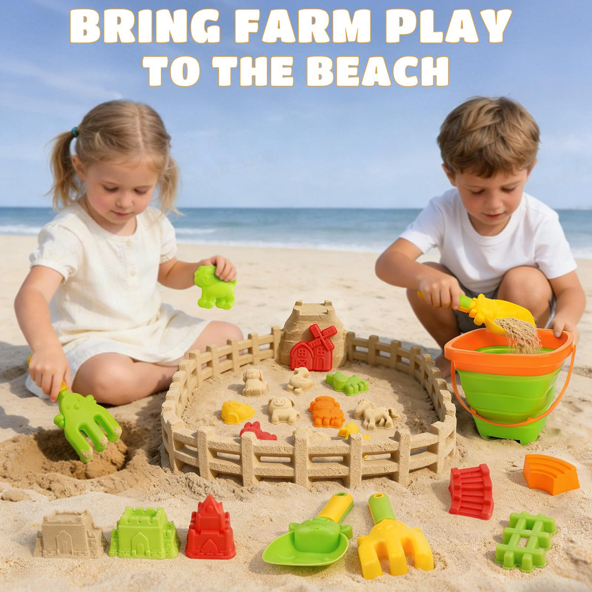 Dreamon Farm Sand Toy Castle Molds for building seaside castles.