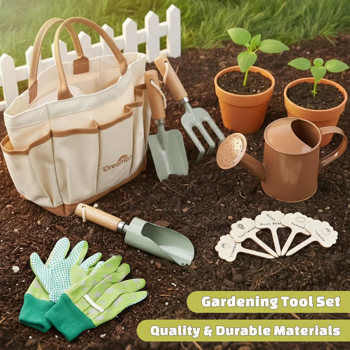 Dreamon kids rake aids light soil work and leaf clearing