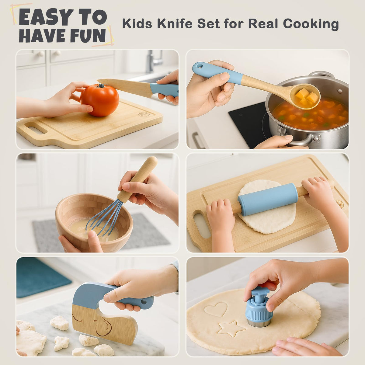 Dreamon kids knife set with rounded tips for safe cutting practice.