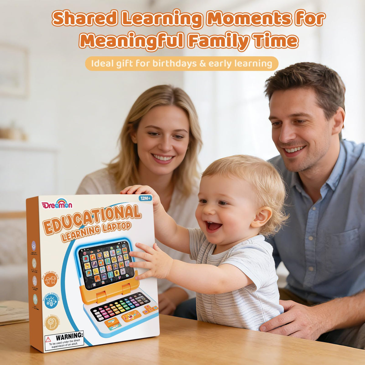 Dreamon Learning Laptop gift-12-36-months indicates a thoughtful present for toddlers.