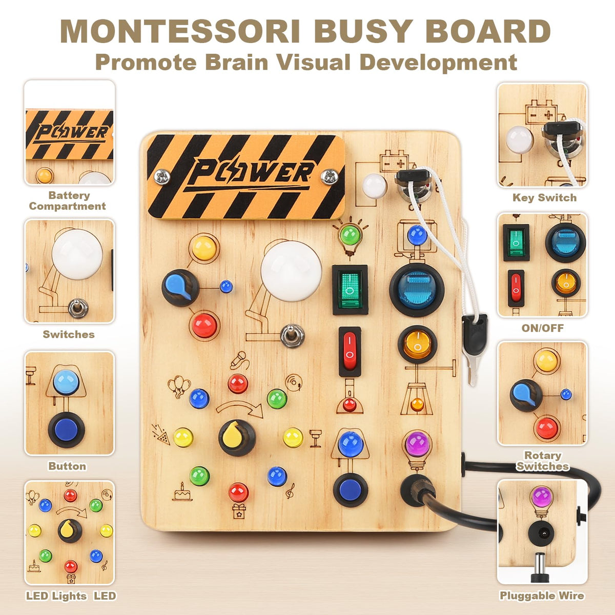Dreamon Busy Board shows 19 lights illustrating cause-and-effect during play