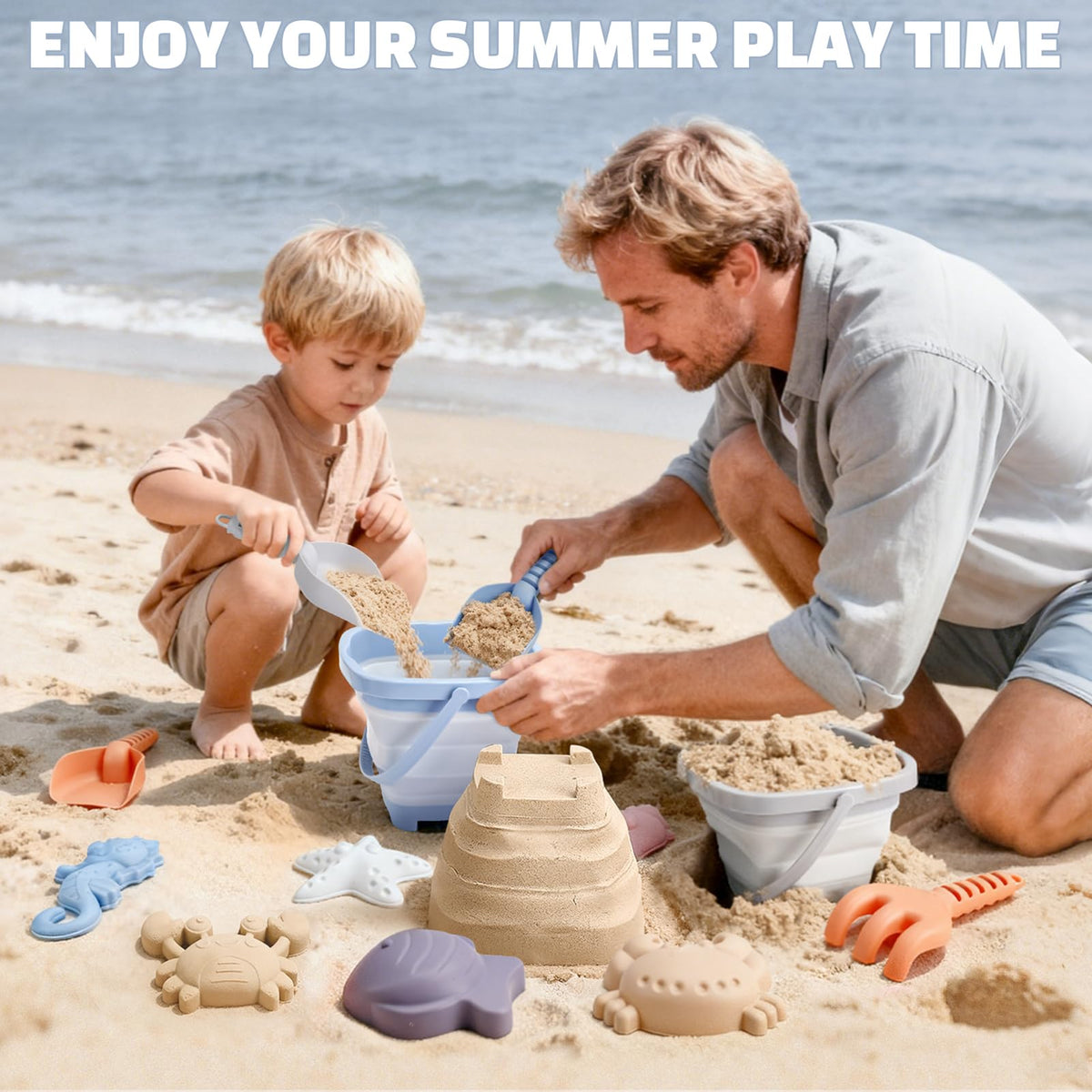 Dreamon mesh bag stores toys and helps shake off sand after seaside fun.