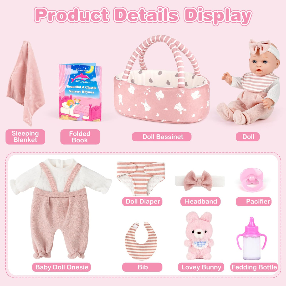 Dreamon pink bunny bassinet enables portable snuggling for dolls
