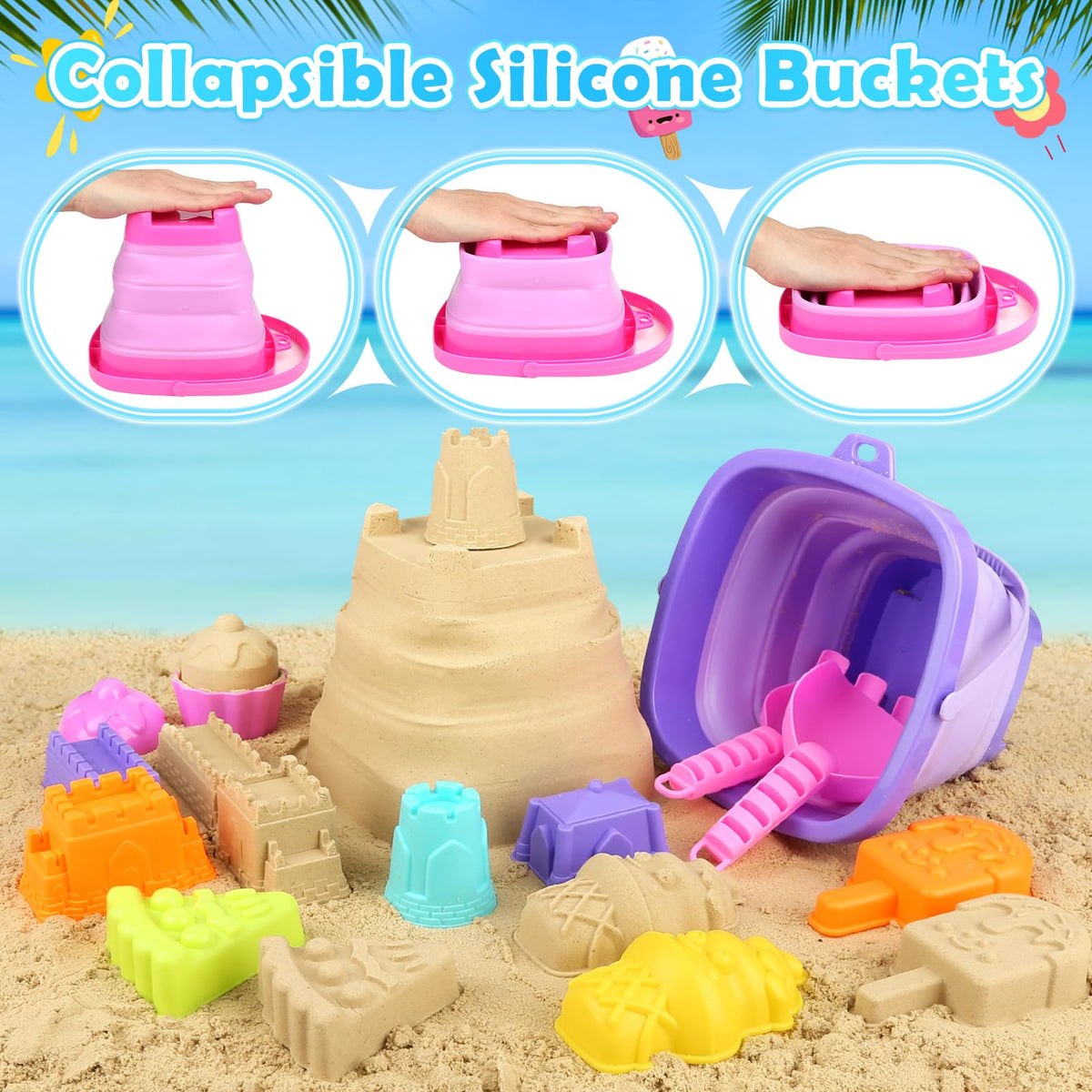 Dreamon colorful sand shovels and rakes for kids' beach play.