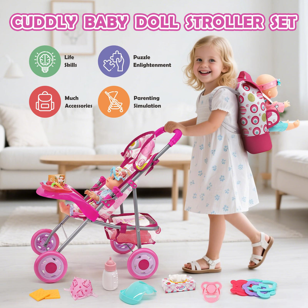 Dreamon stroller with sunshade and smooth wheels for easy indoor or outdoor use.