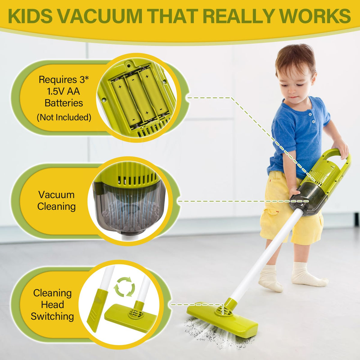 Dreamon Toddler Cleaning Set vacuum in action with realistic sounds