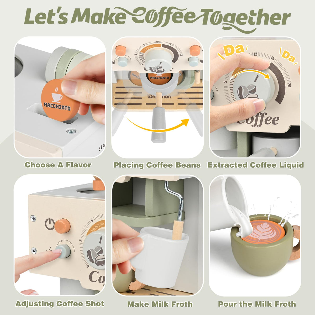 Dreamon coffee capsules add color and encourage creative serving in pretend cafe