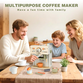 Dreamon toy coffee maker milk frother encourages fine motor practice during pretend brewing