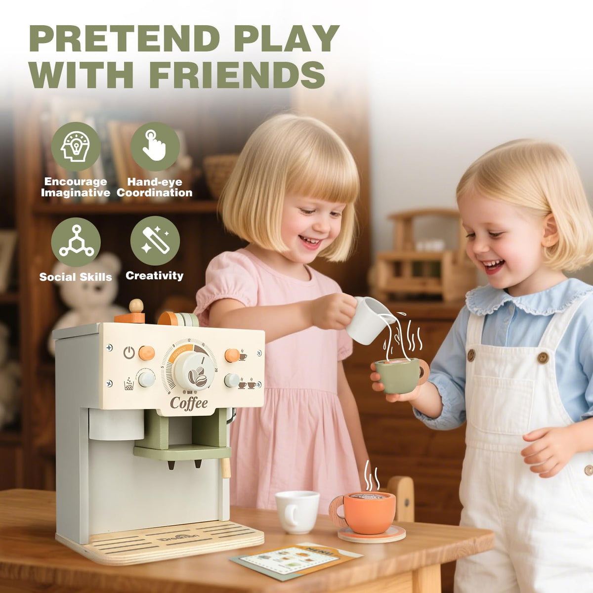 Dreamon toy coffee maker set supports screen-free imaginative play at home