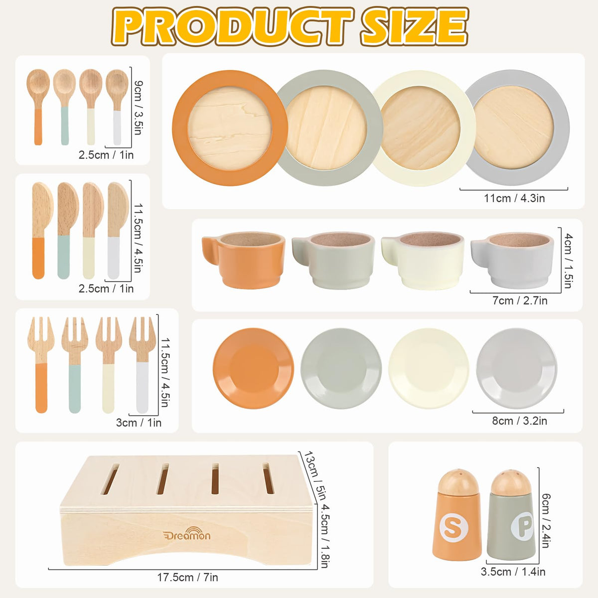 Dreamon wooden cutlery-set designed for small hands during sharing and serving play.