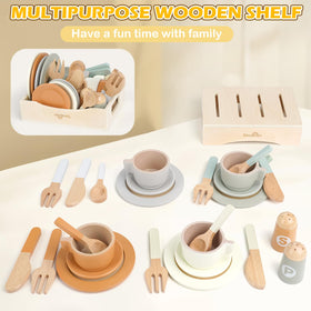 Dreamon wooden-kitchen-toys with non-toxic paint for safe toddler imaginative play.