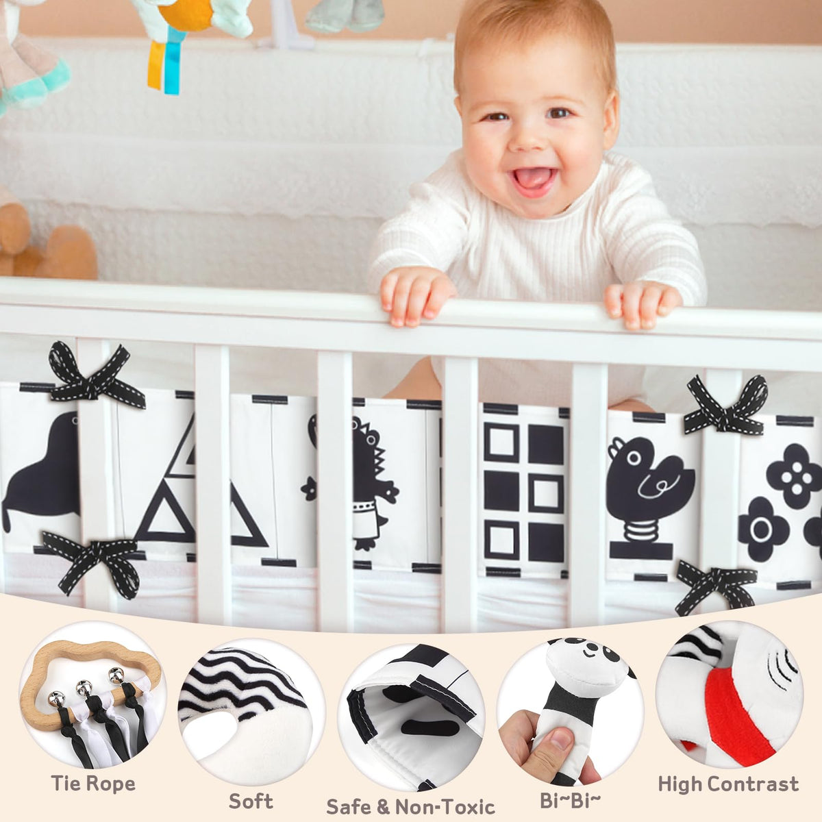 Dreamon wooden ribbon ring provides safe, teething-friendly sensory exploration