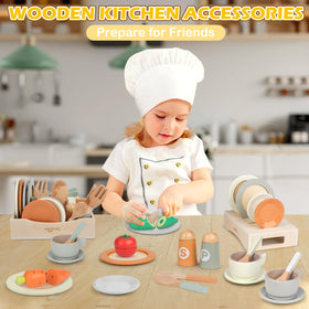 Dreamon wooden-stand-organizer keeping the play kitchen neat and accessible.