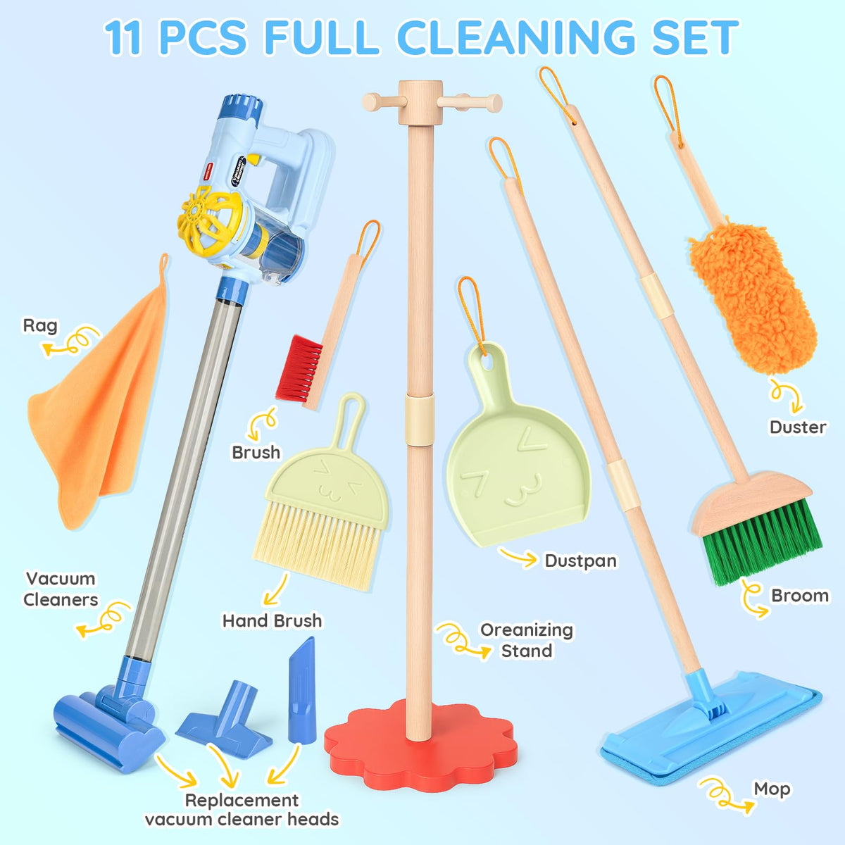 Dreamon wooden toddler cleaning set broom used for imaginative play promoting tidiness